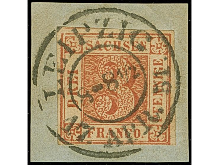 1850, 3 Pfg. bräunlichrot, Platte III, Type 9, sehr schöne frische braune Nuance, unten noch voll-, sonst breitrandig, oben m