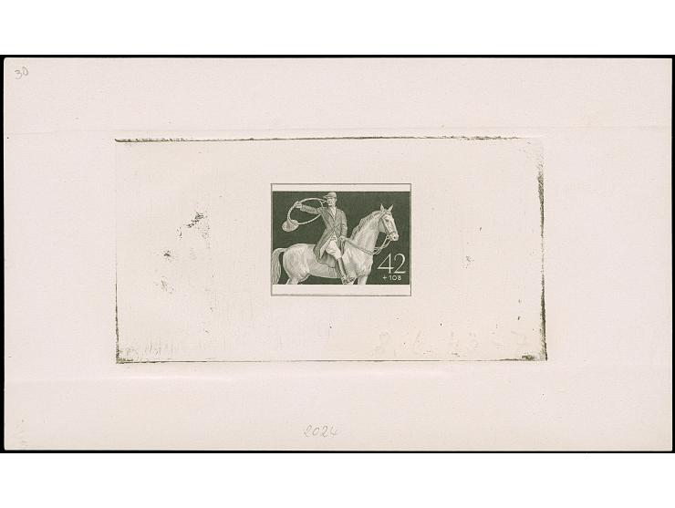 Braunes Band 42+108 Pfg. schwarz, ungezähnter Probedruck ohne Inschriften auf Chromopapier im Format 142x83 mm, ungebraucht o