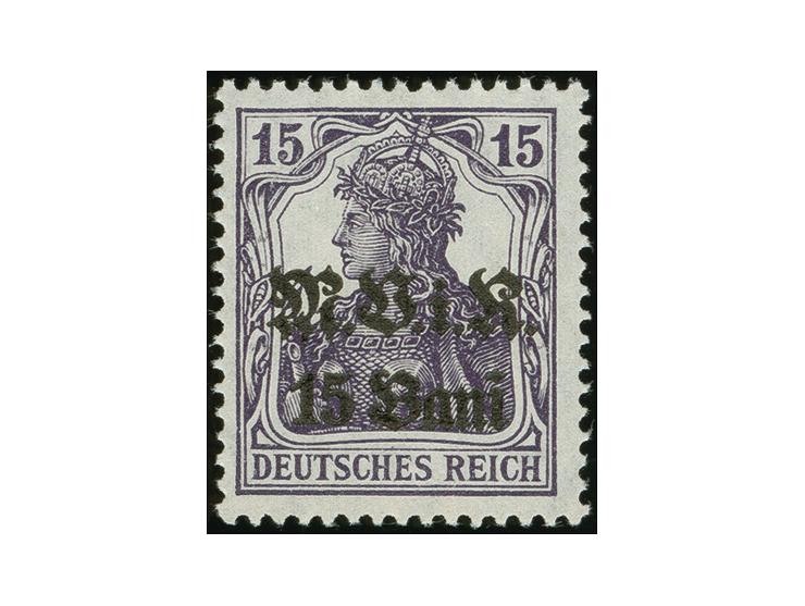 1917, Germania 15 Bani auf 15 Pfennig schwärzlichviolett, postfrisch, tadellos, sign. Dr. Hochstädter BPP sowie Befund Hey BP