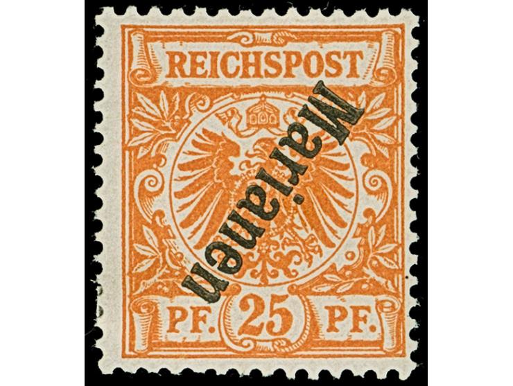 1900, 25 Pfg. dunkelorange mit kopfstehendem Aufdruck, farbfrisch und normal geähnt, ungebraucht, einige minimale Gummiabspli