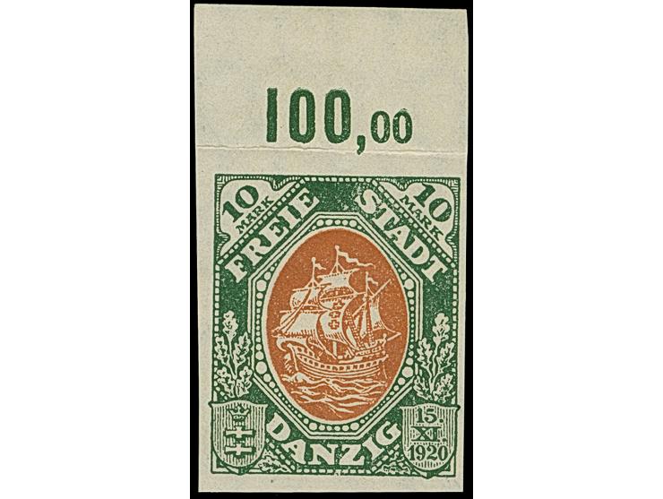 Kogge 3 und 10 M., undurchstochen, 10 M. mit Oberrand, nur dort gefaltet, postfrisch, einwandfrei, sign. Kniep BPP