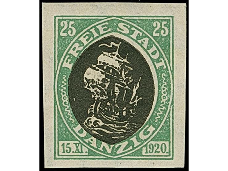 1921, Kogge 25 Pfg., Probedruck in grün/schwarz, ungezähnt, postfrisch, einwandfrei, sign. Kniep BPP