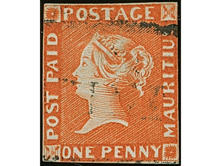 1848/59, Early impression 1 d. orange-vermilion, nice fresh colour, tiny touched, but mostly clear margins,lightly cancelled 