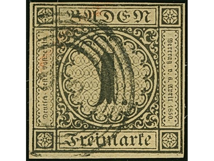 1 Kr. auf sämisch, farbfrisch und voll- bis breitrandig, sauber entwertet durch Nr. "89" MEERSBURG und kleine Rötelspur, tade