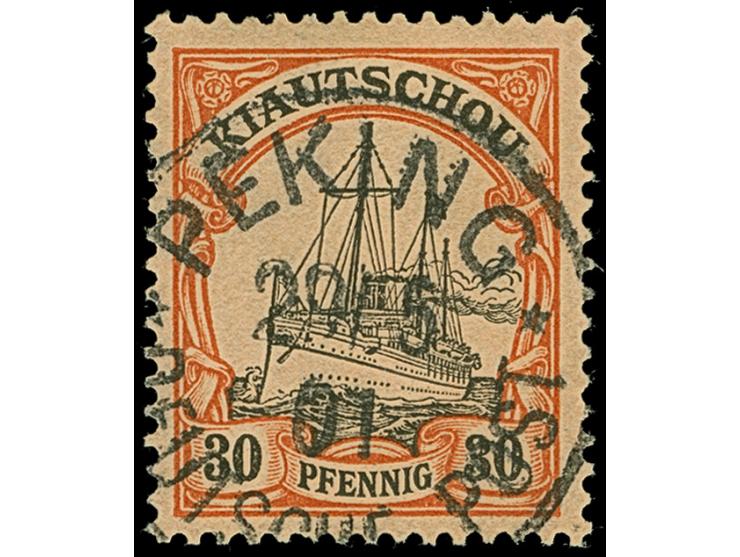 PETSCHILI: Kiaoutschou 30 Pfg. rötlichorange/rotschwarz, farbfrisch und normal gezähnt, sauber mit EKr. “PEKING 29/5 01" entw