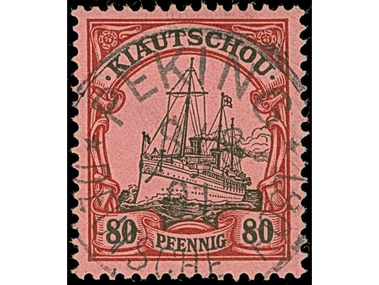 PETSCHILI: Kiaoutschou 80 Pfg. dunkelrötlichkarmin/rotschwarz, farbfrisch und normal gezähnt, sauber mit EKr. “PEKING 8/8 01"