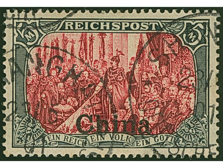 1901, Reichspost 5 M., Type I ohne Nachmalung, farbfrisch und normal gezähnt, sauber gestempelt “SHANGHAI 23/5 01”, tadellos,