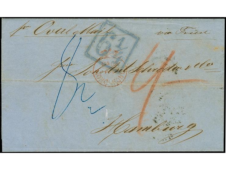 1857, “PAID AT HONG KONG” small crowned red cds (Webb type 11) and reverse “HONG KONG 4 OC 1857” (Webb type 7) on entire lett