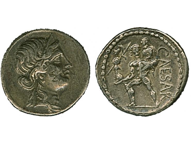 RÖMISCHE REPUBLIK: 47/46 v. Chr., Julius Caesar, Denarius, Av. Kopf der Venus mit Diadem n. r., Rv. Aeneas, Anchises und Pall