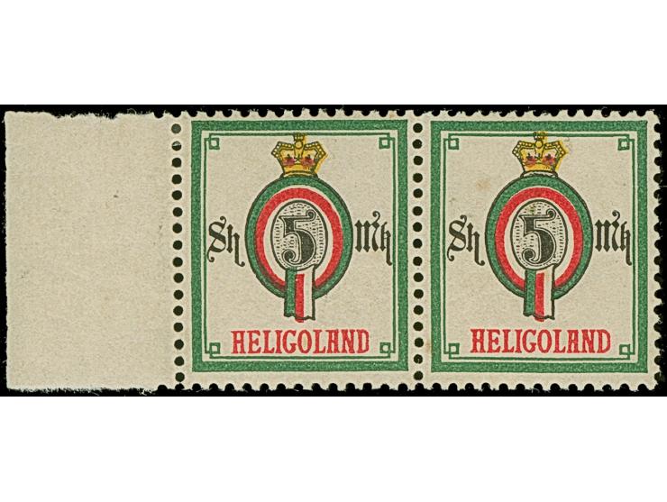 1890, Amtlicher Neudruck 5 M. dunkelgraugrün/karminrot/schwarz, waagerechtes Paar mit linkem Seitenrand, farbfrisch und gut g