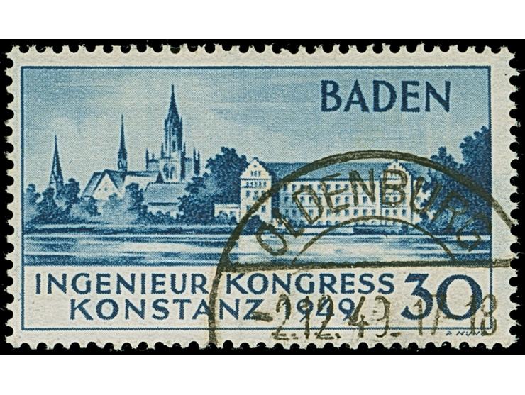 Konstanz II 30 Pfg., sauber gestempelt "OLDENBURG 2.12.49". Tadellos. Fotoattest H.-D. Schlegel BPP (2005)