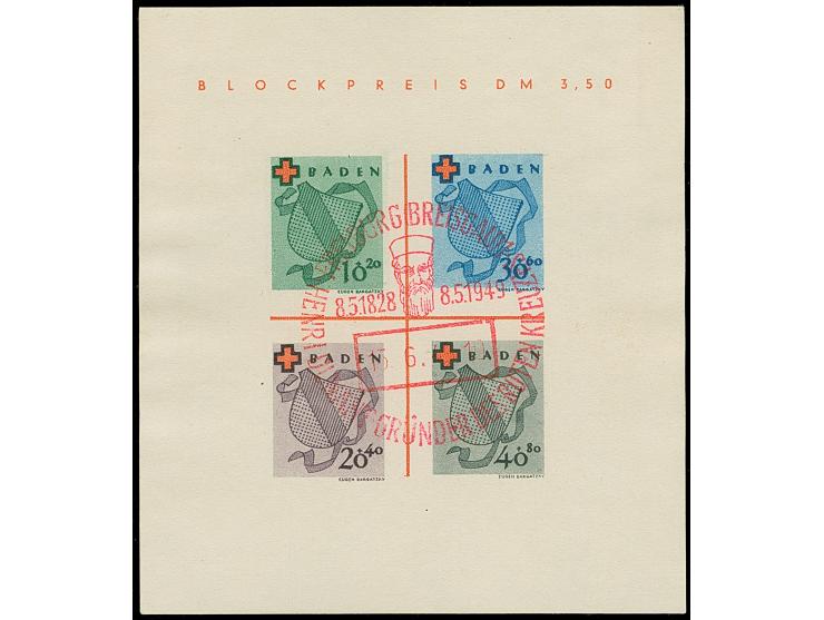 1949, Rot Kreuz-Block, Type I, sauber mit rotem Sonderstempel „FREIBURG 13.6.49“, tadellos, Fotoattest D. Schlegel BPP (2020)