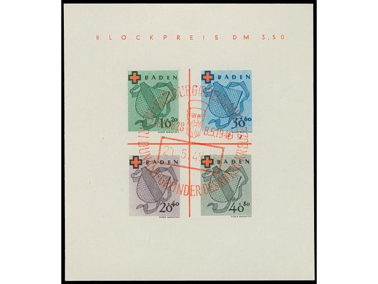 1949, Rot Kreuz-Block, Type II, sauber mit rotem Sonderstempel „FREIBURG 20.5.49“, tadellos, Fotoattest D. Schlegel BPP (2011