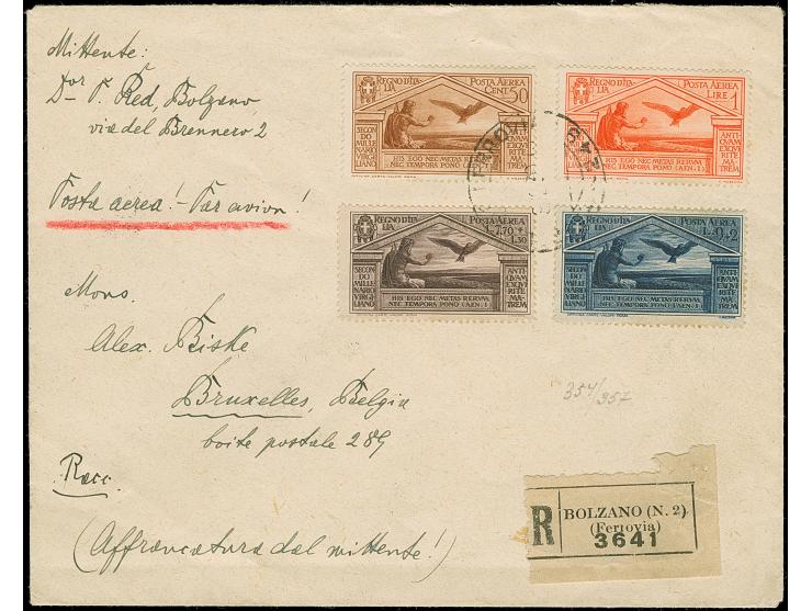 1930, Vergil 50 c.-9 l. cpl. on registered airmail cover with cds. BOLZANO FERROVIA 9.12.30" to Brussels with receiving cds.,