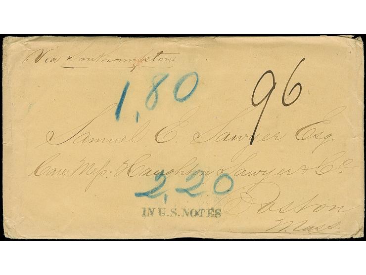 1863, letter from Buenos Aires to Boston, mailed with the branch packet “Mersey” to the “Magdalena” in Rio de Janeiro; on 11.