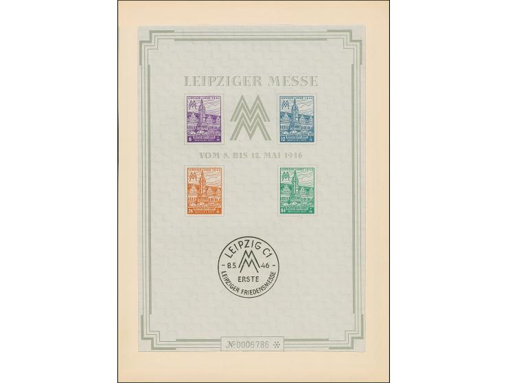 1946, Leipziger Messe-Block im großformatigen Sonderdruck mit Wasserzeichen “Stufen steigend”, Blocktype I, mit üblichem Sond