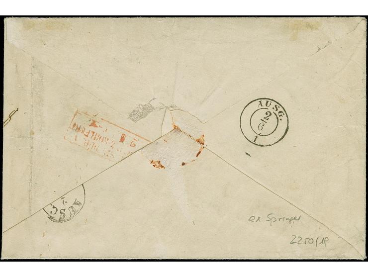 10 Ngr. milchblau im senkrechten Paar, voll- bis breitrandig, mit Nr. "2" auf rekommandiertem Leinenkuvert der 6. Gewichtsstu