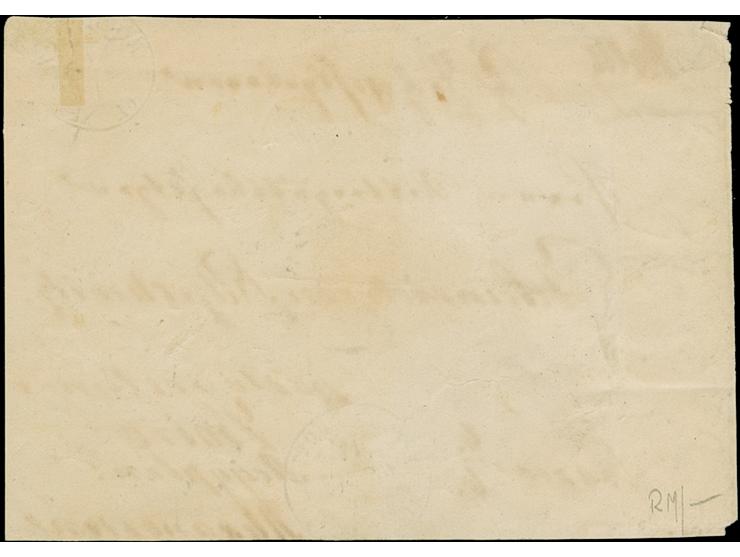 10 Ngr. milchblau, linker Rand ergänzt, sonst voll- bis überrandig, zusammen mit 2 Stück 1 Ngr. auf mattgraurot, mit Nr. "23"