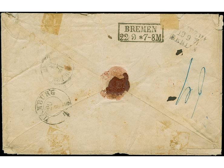 10 Ngr. milchblau, unten breitrandig, sonst Zwergschnitt, zusammen mit allseits breit- bis überrandiger 3 Ngr. auf gelb, mit 