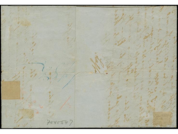 10 Ngr. milchblau, 2 Einzelwerte, ½ Ngr. auf grau und Wappen 3 Pfennig dunkelgrün, mit Nr. "13" und sauber nebengesetztem Dop