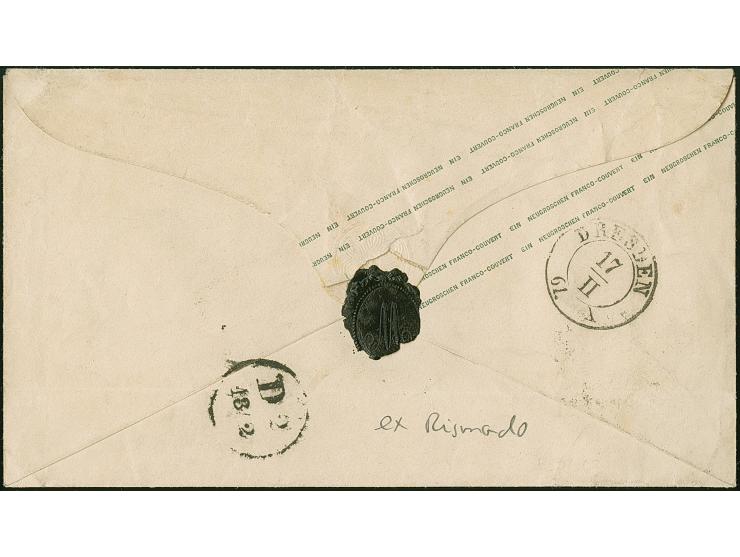 5 Ngr. ziegelrot, voll- bis breitrandig, als Zufrankatur auf Ganzsachenumschlag 1 Ngr. rot, beide Wertzeichen mit Nr. "2", mi