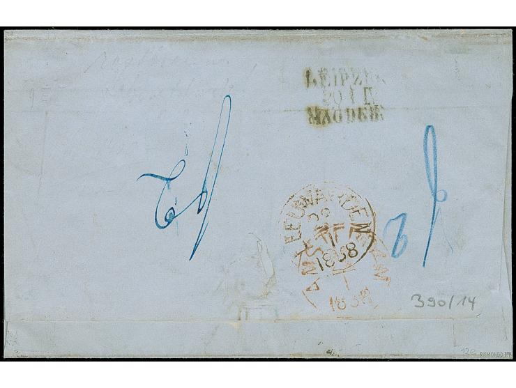 5 Ngr. rostbraun (sogenannte Fehlfarbe), allseits breitrandig, mit Nr. "8" und nebengesetztem Doppelkreisstempel "CHEMNITZ 20