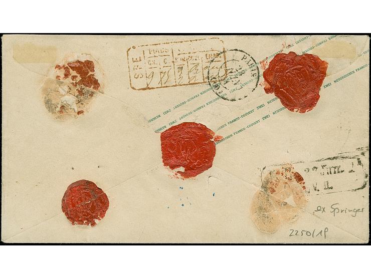 5 Neugroschen bräunlichrot, 3 Neugroschen auf gelb und 1851/63, Wappen 3 Pfennige grün, Letztere kurz gering berührt, sonst a