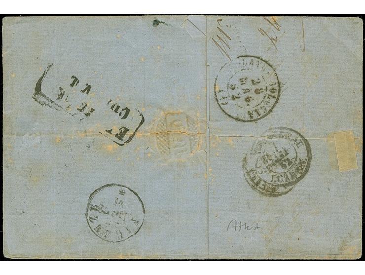 5 Ngr. ziegelrot, voll- bis breitrandig, zusammen mit 1 Ngr. auf mattgraurot, ½ Ngr. auf grau und 1851/63, 3 Pfg. grün (letzt