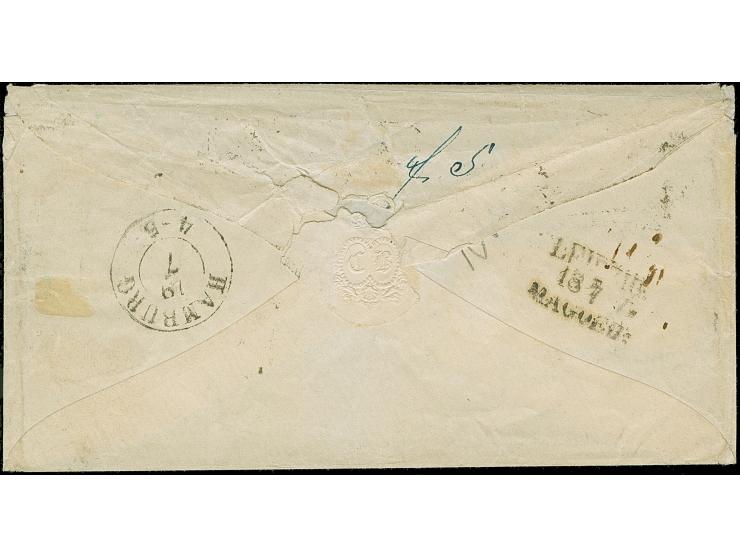 5 Ngr. ziegelrot, unten noch voll-, sonst meist breitrandig, mit teils berührter 3 Ngr. auf gelb, mit Nr. "84" und sauber neb