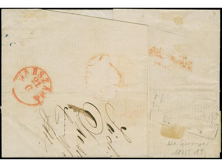 5 Ngr. ziegelrot, voll- bis breitrandig zusammen mit waagerechtem 3er-Streifen 3 Neugroschen auf gelb sowie jeweils 2 Einzelw