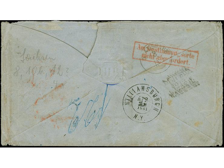 5 Ngr. ziegelrot, 4 Einzelwerte, mit 2 Ngr. auf blau und ½ Ngr.auf mattgrau, mit Nr. "13" und nebengesetztem Doppelkreisstemp