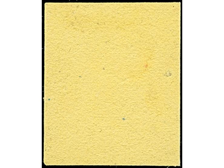 Probedruck 3 Ngr. auf gelbem Kartonpapier, ungummiert. Nur 2 weitere Stücke registriert.