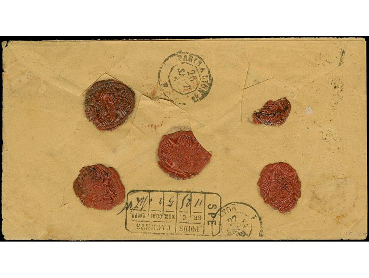 3 Ngr. auf gelb, 3 Einzelwerte, mit 1 Ngr. auf mattgraurot und 1851/63, 3 Pfg. grün, mit Doppelkreisstempel "LEIPZIG 24/IX 62