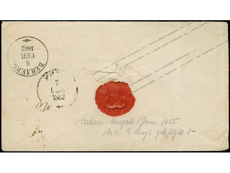 3 Ngr. auf gelb, oben gering berührt, sonst voll- bis breitrandig, als Zufrankatur auf Ganzsachenumschlag 3 Ngr. gelb, mit Nr