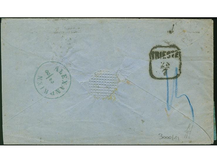 2 Ngr. auf blau, 3 Einzelwerte, berührt bis überrandig, mit Nr. 1 und sauber nebengesetztem Doppelkreisstempel Dresden 25 JUL