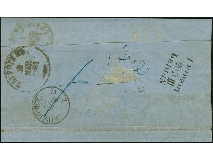 2 Ngr. auf blau im waagerechten Paar, voll- bis breitrandig, mit Nr. "46" und sauber nebengesetztem Einkreisstempel "PLAUEN 2