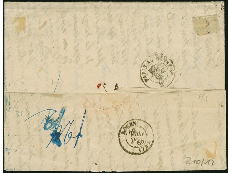 2 Ngr. auf blau, 2 Einzelwerte, zusammen mit ein halb Ngr. auf grau, ein Wert links berührt, sonst alle voll- bis breitrandig