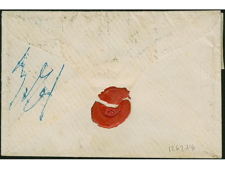 2 Ngr. auf blau im waagerechten Paar, voll- bis breitrandig, zusammen mit waagerechten Paar ½ Ngr. auf grau (rechts berührt u