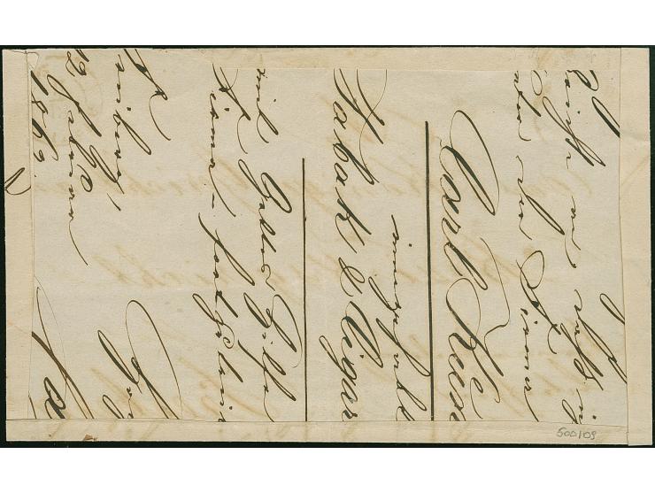 ½ Ngr. auf grau, teils berührt, mit doppelt auf- und zusätzlich sauber nebengesetztem roten Doppelkreisstempel "FREIBERG 13/I