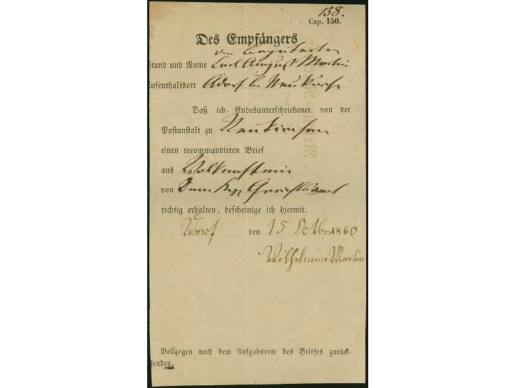 ½ Ngr. auf grau, unten etwas berührt, sonst voll- bis breitrandig, mit Nr. "131"auf etwas beschnittener Retour-Recepisse nach