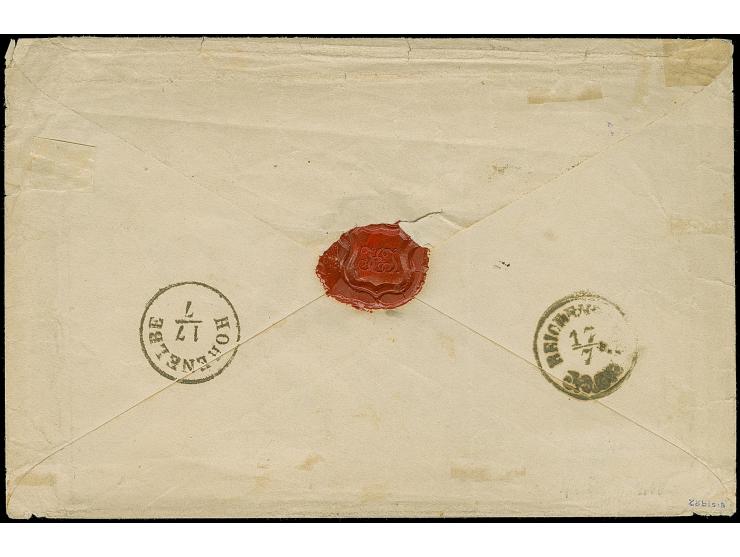 ½ Ngr. auf grau im Viererblock, noch voll- bis breitrandig (eventuell winzig berührt), mit Nr. "1" und sauber nebengesetztem 