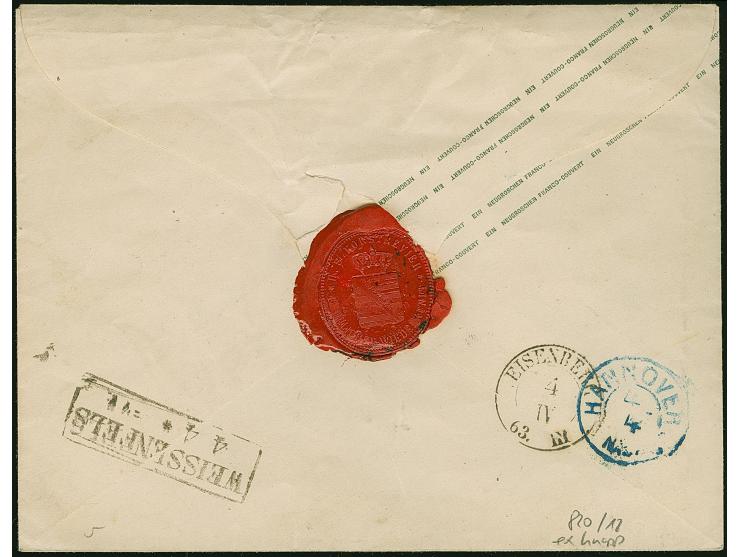 ½ Ngr. auf grau, waagerechtes Paar und 1 Ngr. auf mattgraurot, letztere links unten berührt, sonst alle voll- bis breitrandig