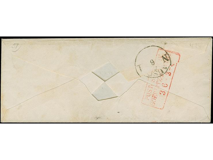 ½ Ngr. auf grau, Type I, im 4er-Block, voll- bis breitrandig, mit Nr. "3" und nebengesetztem Einkreisstempel "DRESDEN NEUST.-