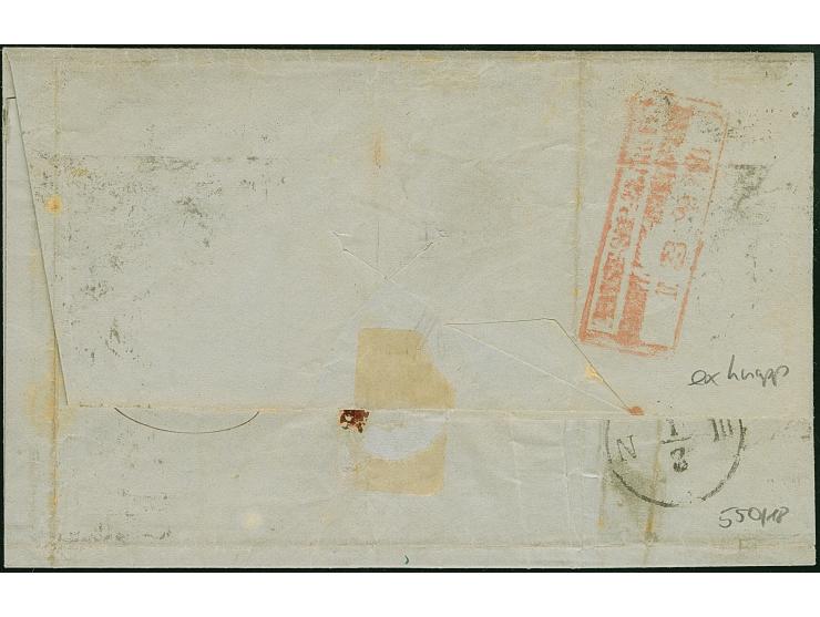 ½ Ngr. auf grau, Type I, senkrechtes Paar, voll- bis breitrandig, in Mischfrankatur mit Ganzsachenausschnitt 2 Ngr. blau, run