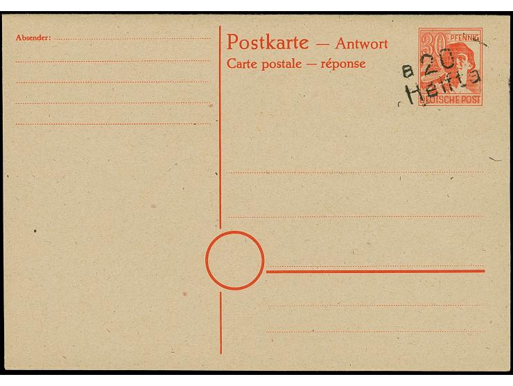 “20/Helfta a” (Arge 20/78) auf Doppel-Karte Arbeiter 30 Pfg., aus rückgelieferten Restbeständen der Originalauflage an das Po