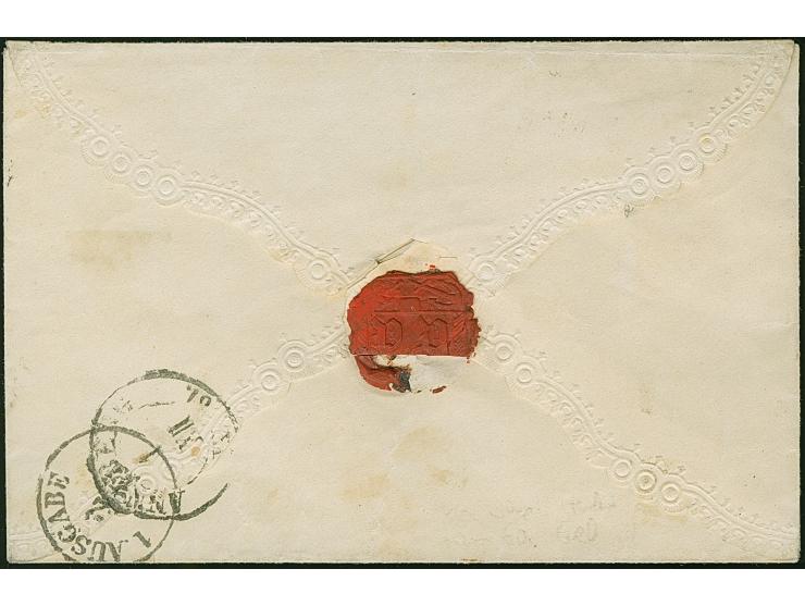 1 Ngr. auf mattgraurot, voll- bis breitrandig, mit Nr. "159" und nebengesetztem Einkreisstempel "OBERWIESENTHAL 30 11 61" auf