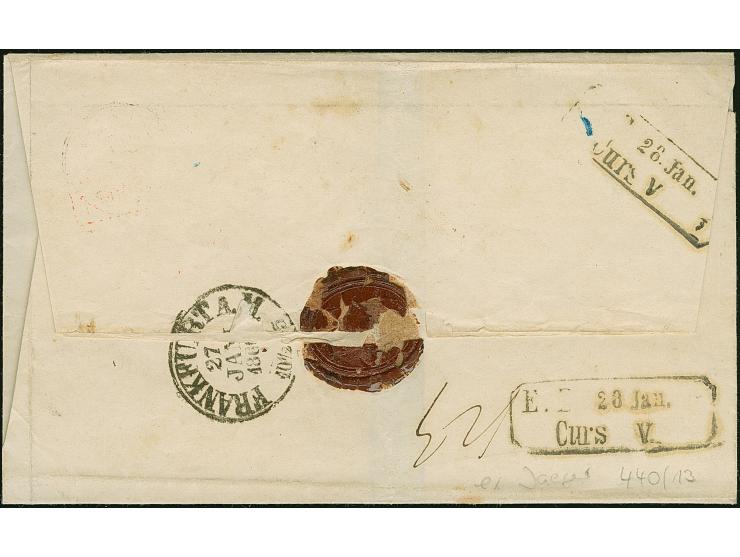 1 Ngr. auf mattgraurot, 5 Einzelwerte, meist voll- bis breitrandig, mit klar aufgesetzter Nr. "2" auf Reco-Briefhülle mit neb