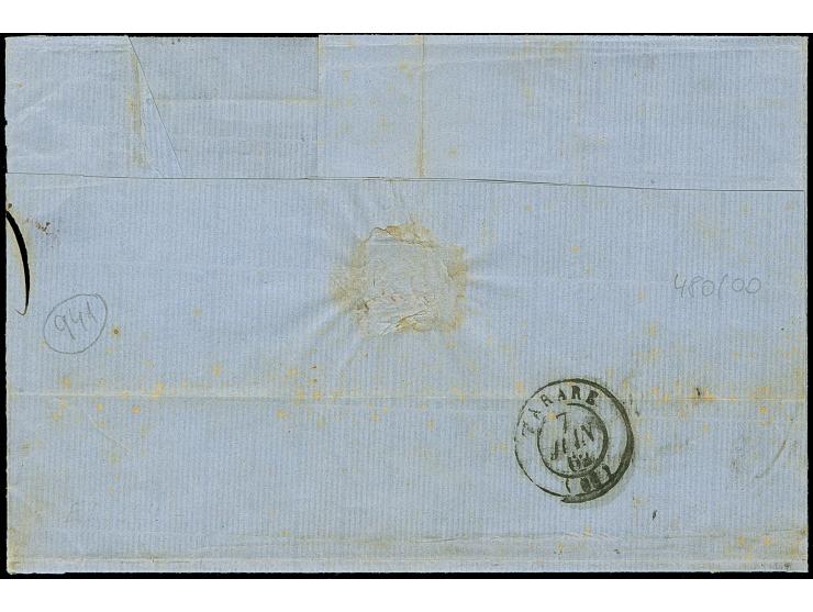 3 Ngr. auf gelb, 2 Einzelwerte, abwechselnd geklebt mit 2 Ngr. auf blau, alle voll- bis breitrandig, mit Nr. "4" und sauber n