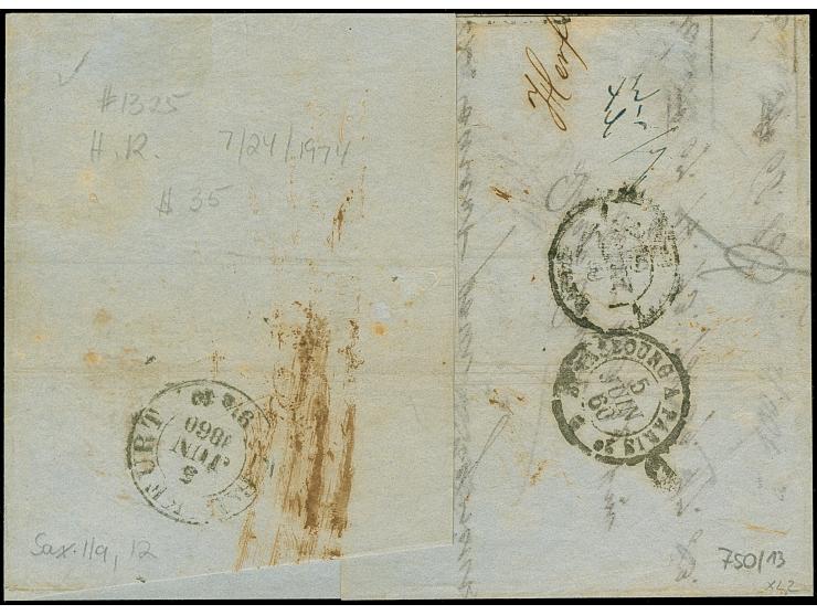 3 Ngr. auf gelb, 2 Einzelwerte, mit 2 Ngr. auf blau, teils leicht berührt, mit Nr. "4" und nebengesetztem Doppelkreisstempel 