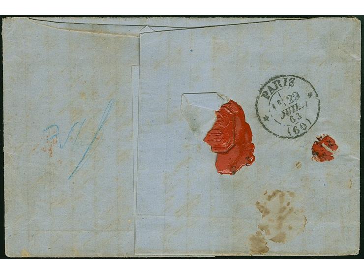 3 Ngr. auf gelb, in Mischfrankatur mit Wappen ½ &nbsp;Ngr. rotorange und 1 Ngr. rosakarmin, mit Nr. "24" und nebengesetztem D